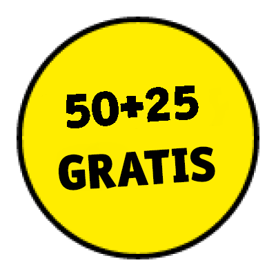 gele cirkel met tekst 50 plus 25 gratis in zwarte letters